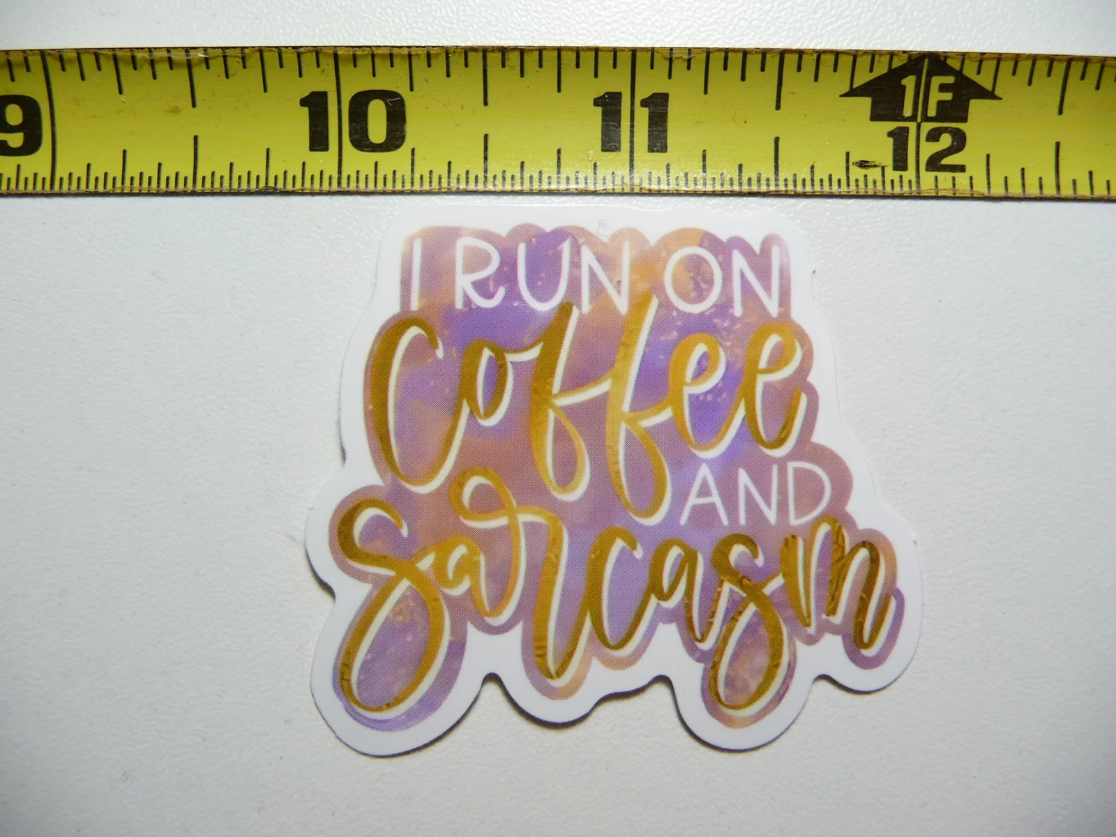 I RUN ON COFFEE AND SARCASM SMALL STICKER DECAL FUNNY SAYING SNARKY SARCASTIC