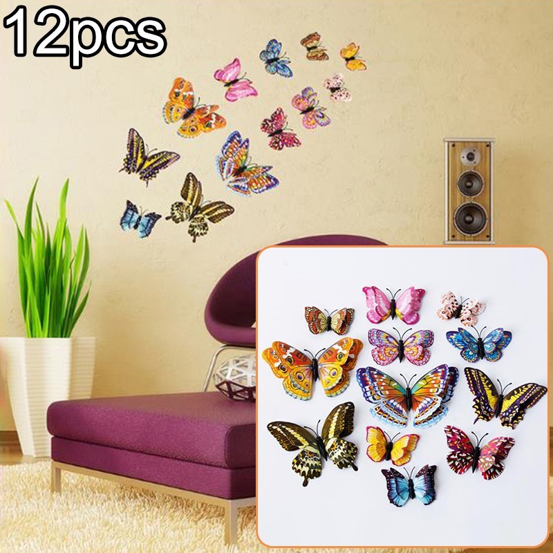 12Pcs – 3D/Luminous Butterfly Wall Stickers Double Layer Decals Home Art/ Decor