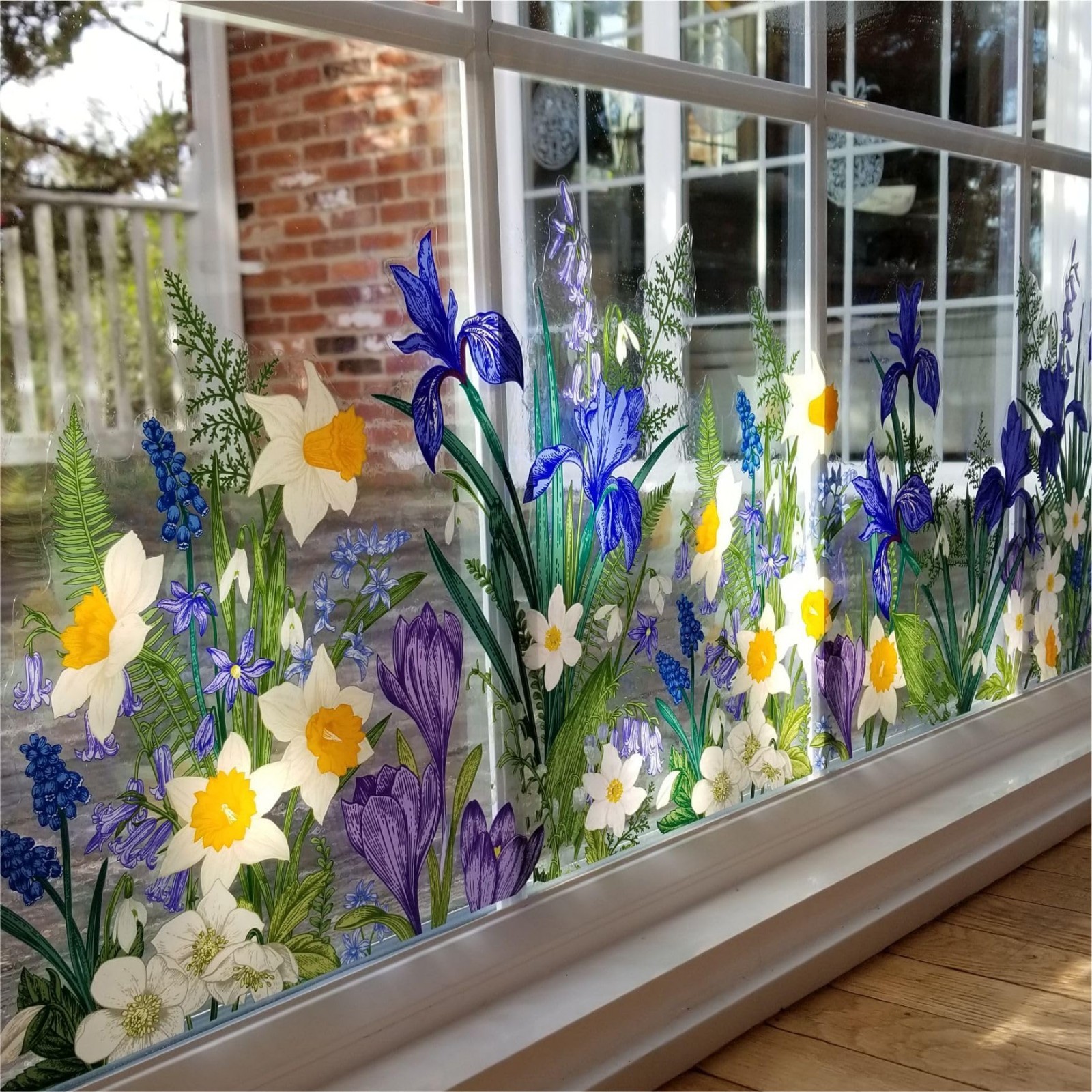 Spring Flower Window Cling Border – Double-Sided Static Decal for Glass – Bird S