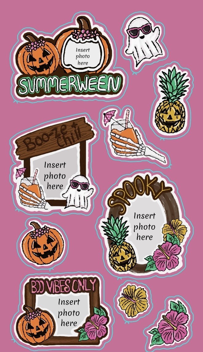 Summerween 4×7 Sticker Sheet – Add Your Own Photos – Original Artwork – Handmade