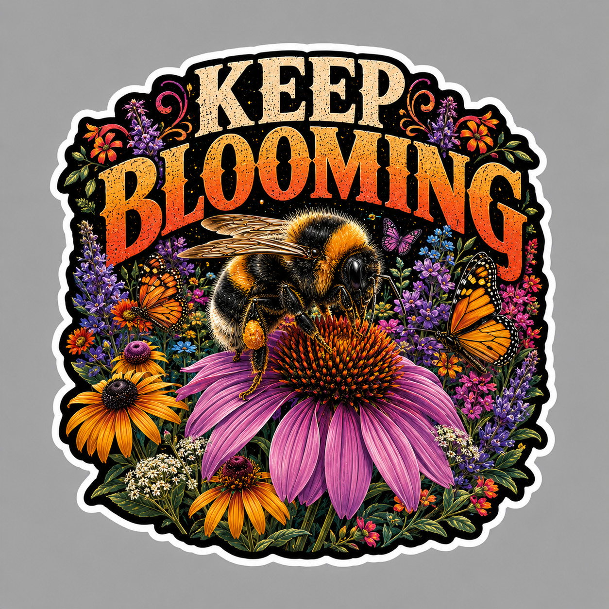 Bumble Bee Sticker Vinyl Decal Keep Blooming Wildflower Garden Butterfly Nature