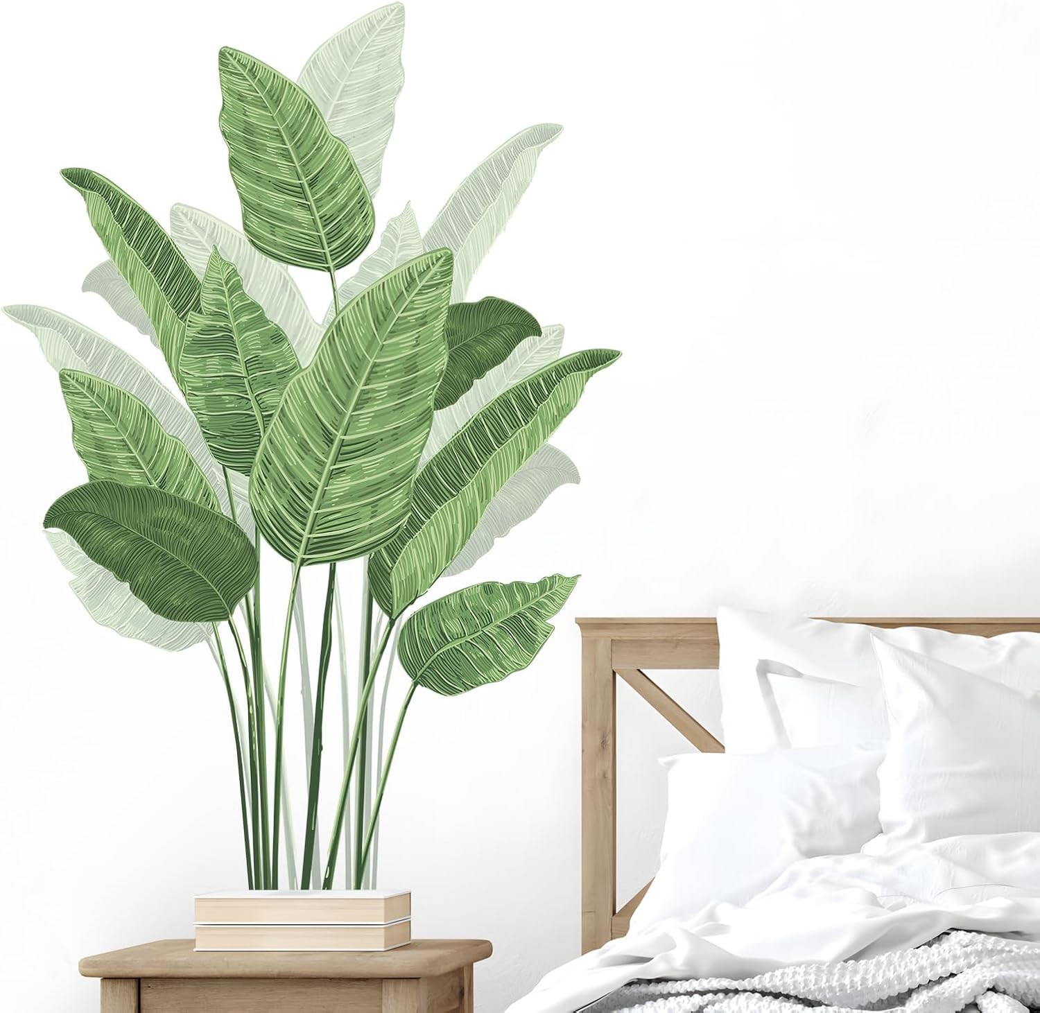 Tropical Plant Leaves Wall Decals, Boho Spring Summer Green Multi-colored
