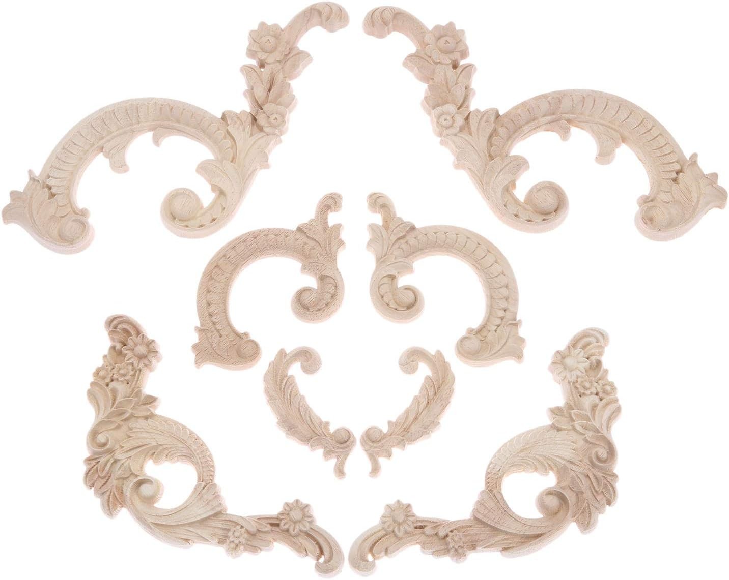 Wood Carved Appliques Wooden Onlays, 2 Pairs 2 Pairs(4Pcs), C: 20×8.5cm