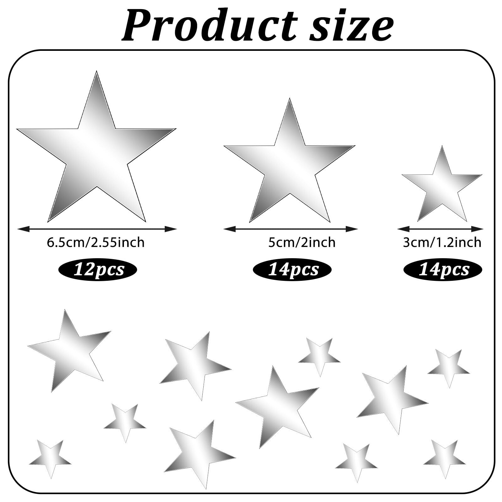 40Pcs Silver Stars Acrylic Mirror Wall Stickers 3D Acrylic Mirror Wall Decora…