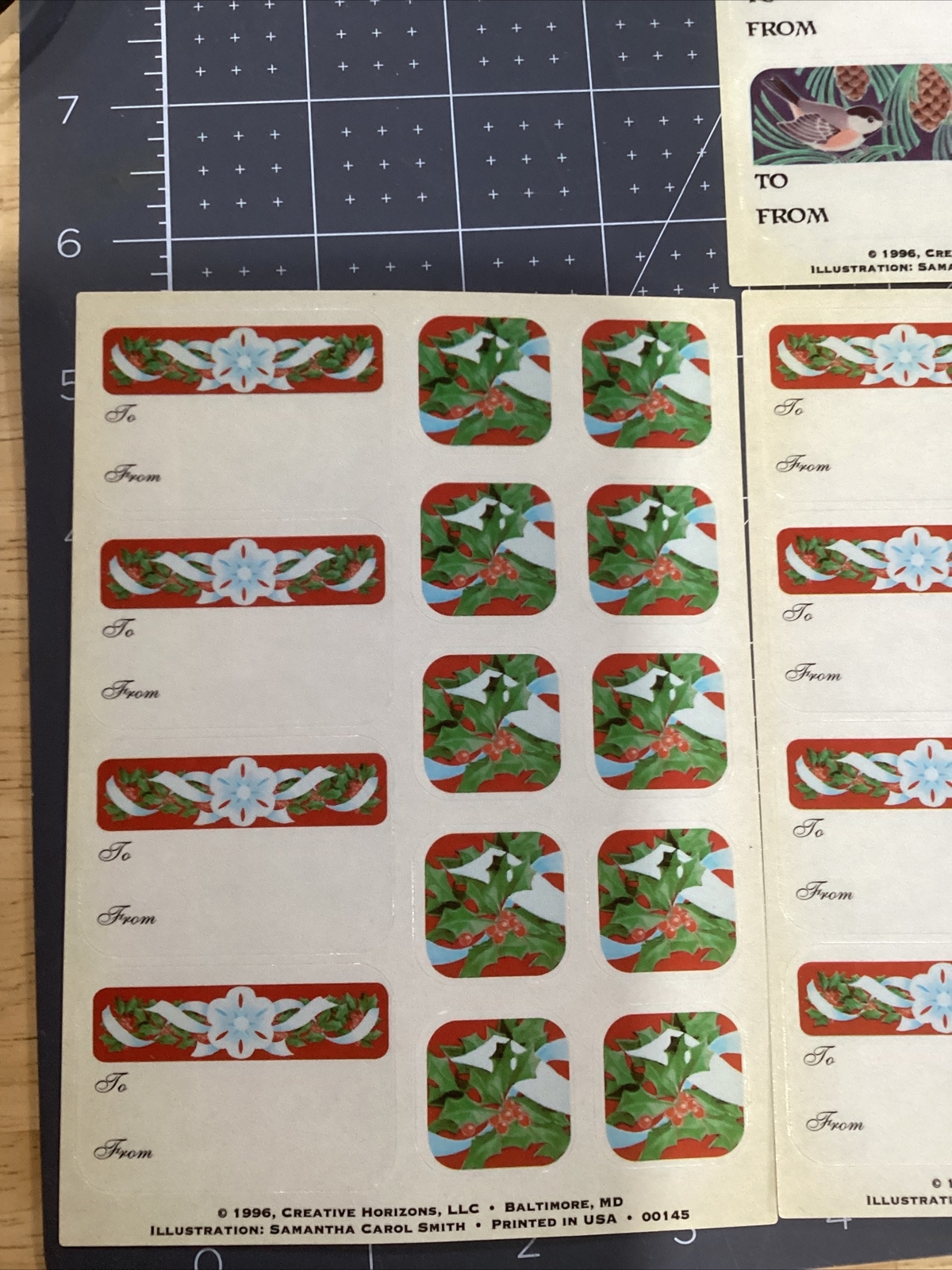 6 Vintage Sticker Gift Tags Creative Horizons New 1996 Christmas Holly Bird *G