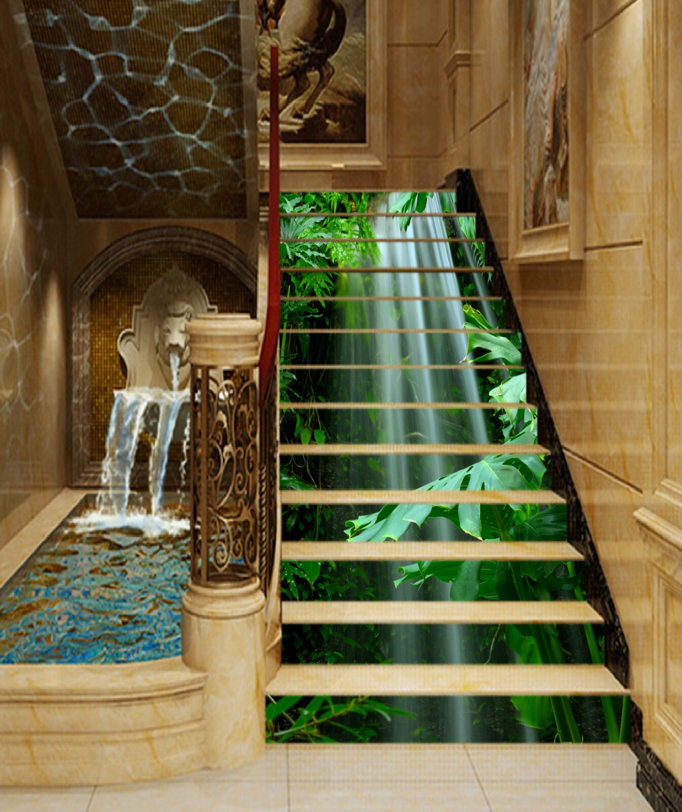 3D Waterfall Leaves AZ1167 Stair Risers Decoration Mural Vinyl Wallpaper Kay