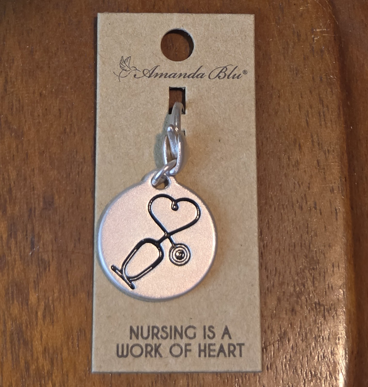NEW Amanda Blu STETHOSCOPE Charm NURSING IS A WORK OF HEART Silver Tone