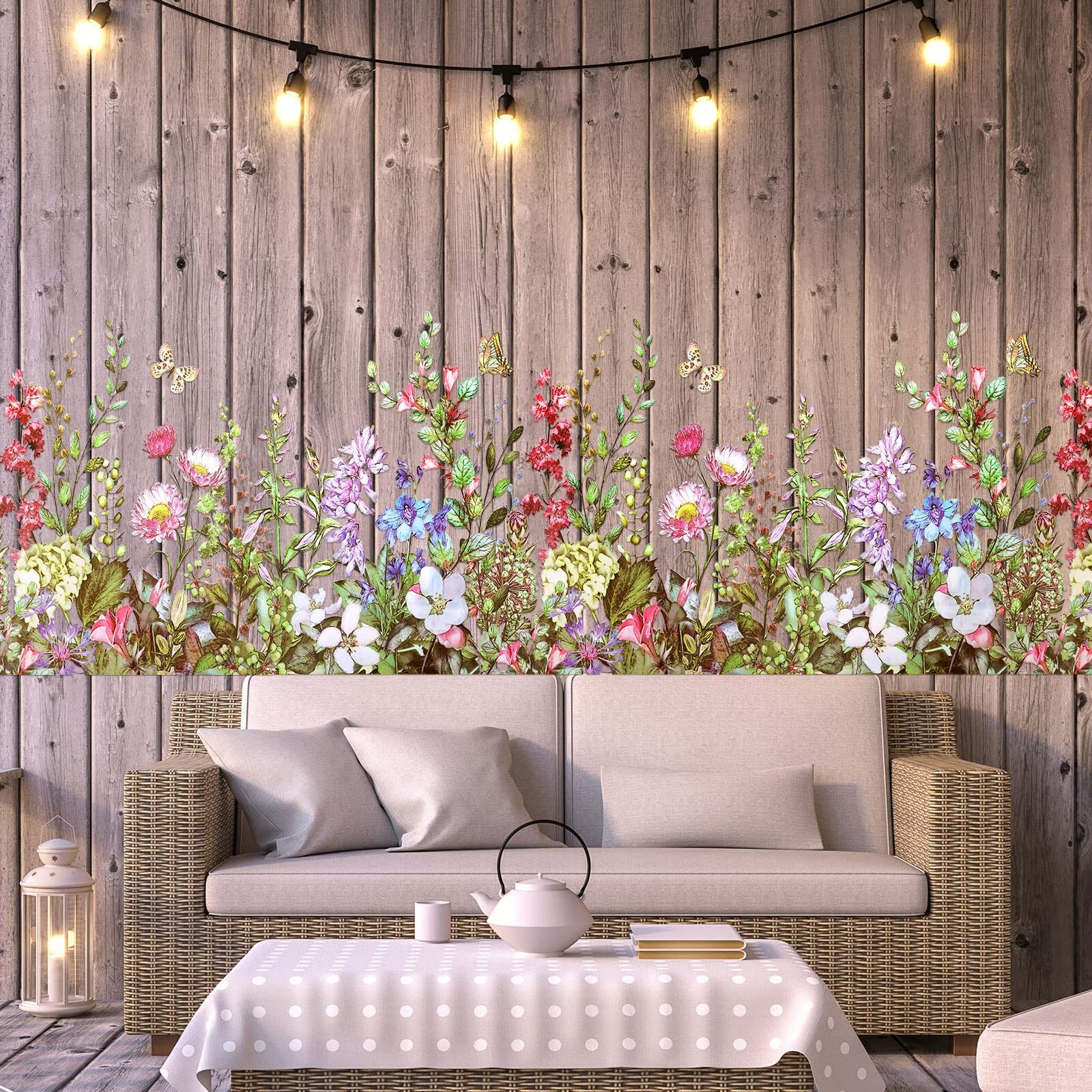 Outus Flower Wall Decals Floral Butterfly Wall Stickers Wildflower Greenery W…