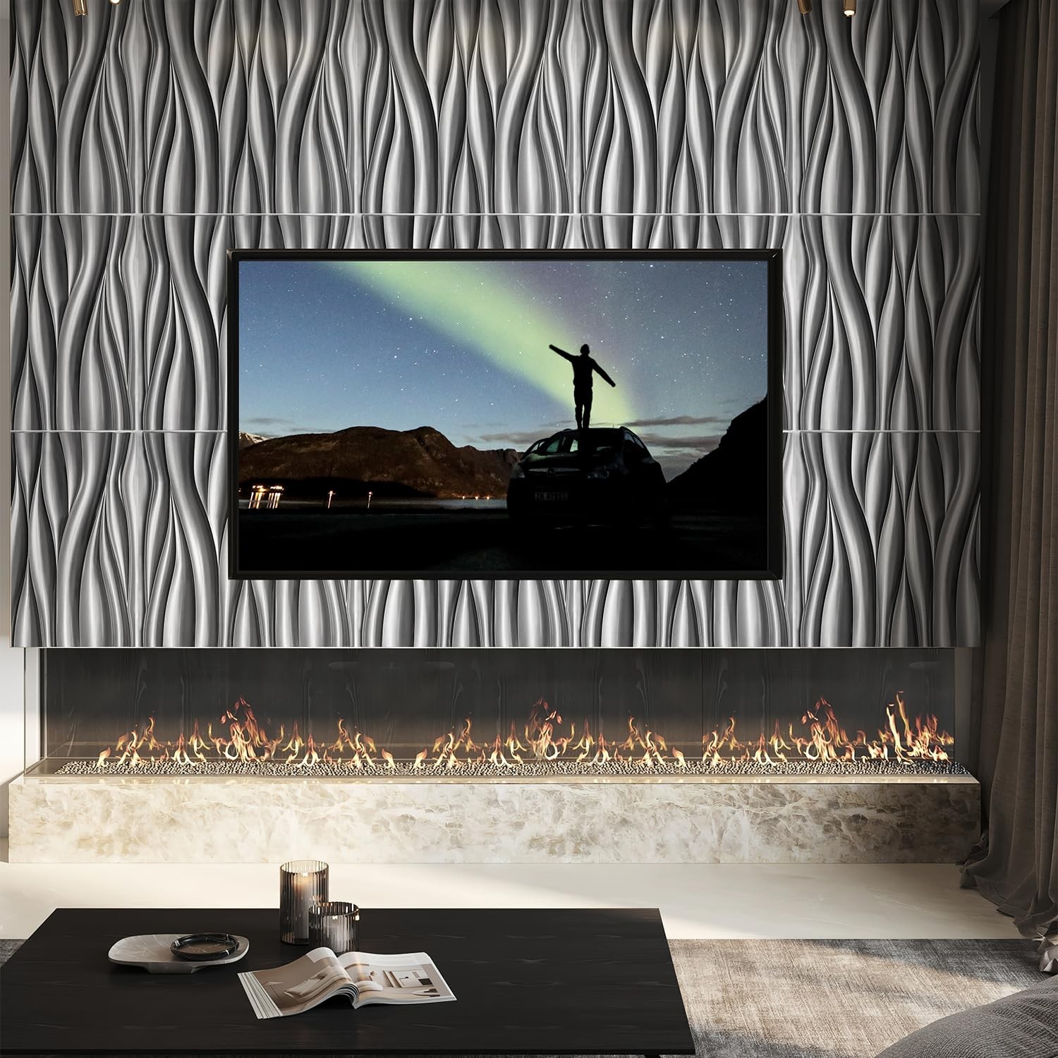 3D Wall Panels, Brushed Silver Decorative Wall Covering Panels, Wave Wall Pan…