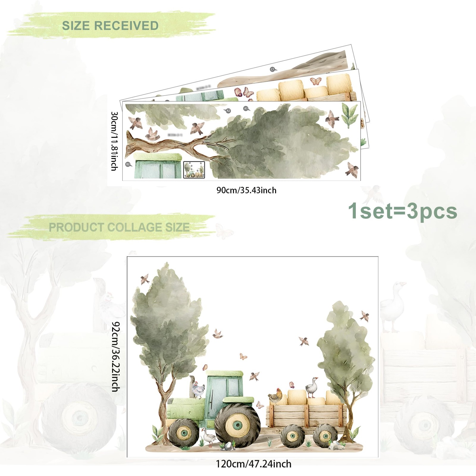Farm Tractor Wall Decal,Farmhouse Animals Chickens, Ducks, Birds,Goose,Clouds…