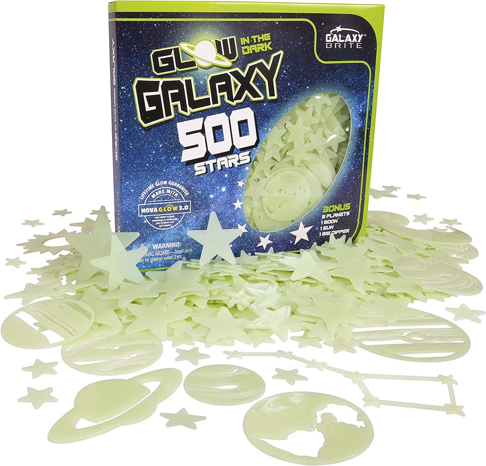 Glow in The Dark Ceiling Stars – 500 Count, Jumbo Sun, 9 Planets, Moon & Big Dip