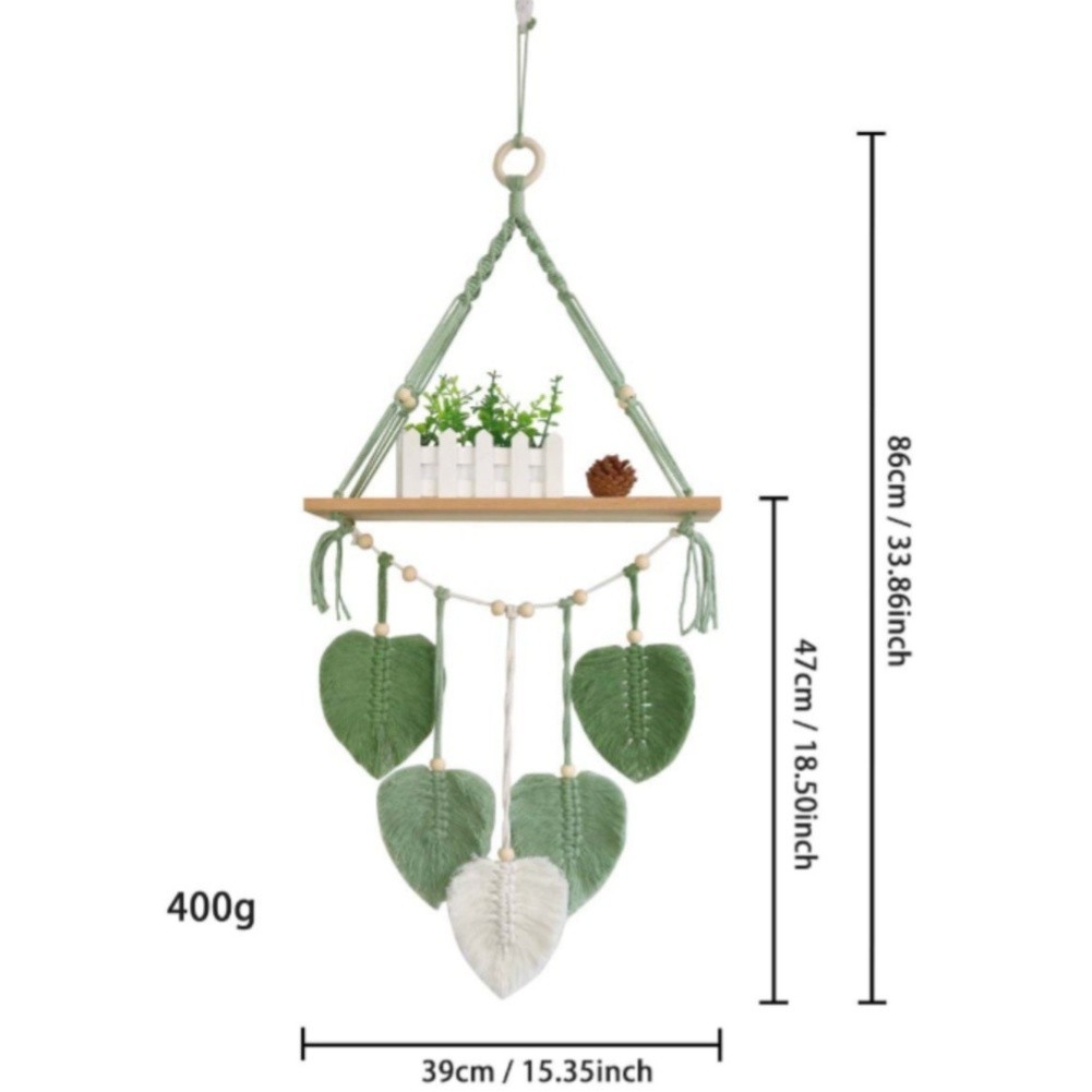 Green Woven Wall Shelf for Plants Bohemian Macrame For Living Room Decor