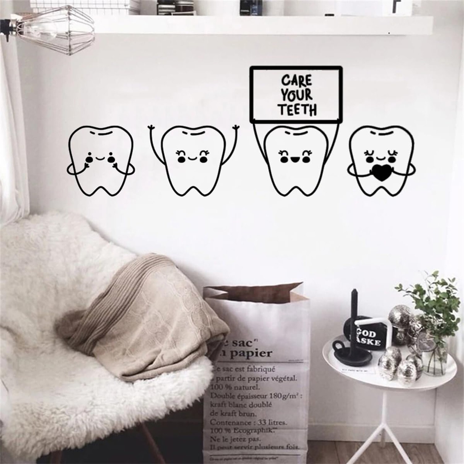 Vinyl Wall Decal Cartoon Children's Dentistry Teeth Quote Care Your Teeth Den…