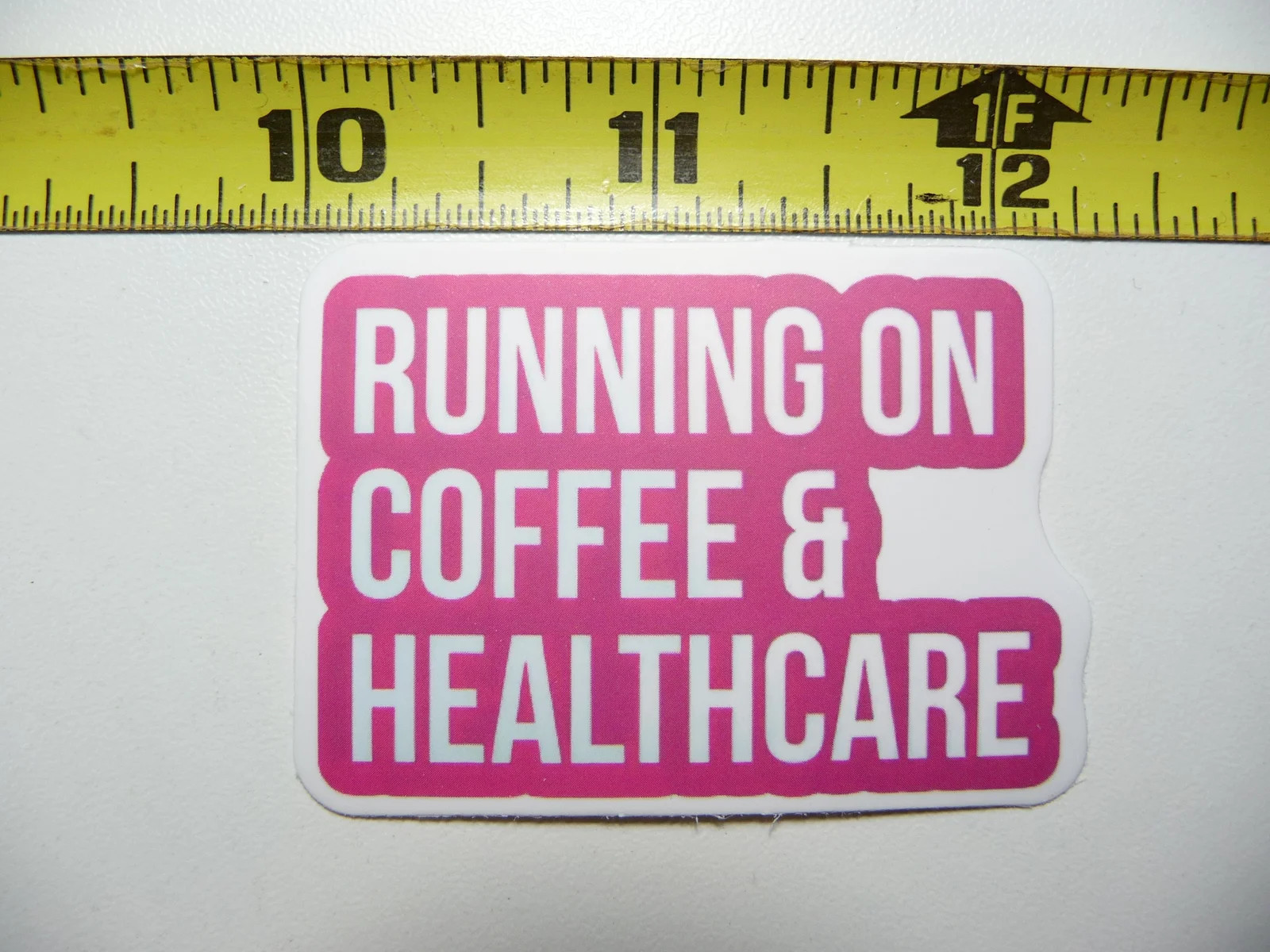 RUNNING ON COFFEE AND HEALTHCARE SMALL STICKER DECAL DOCTOR NURSE MEDICAL