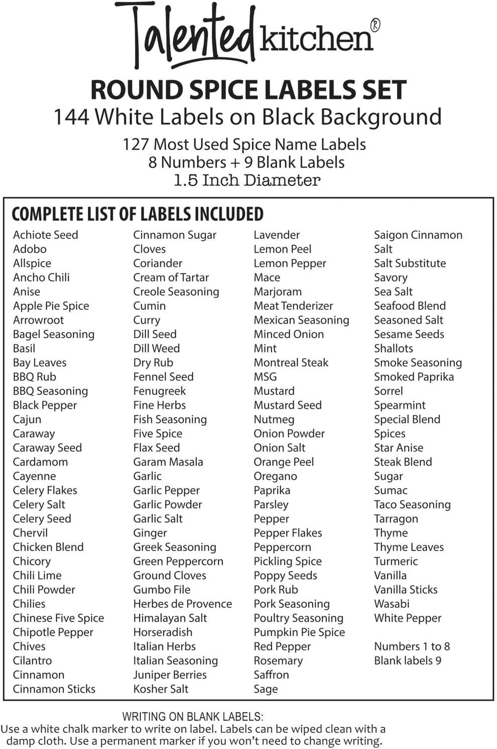 Spice Labels Stickers – 144 Round 1.5-Inch Water-Resistant Vinyl – Preprinted…