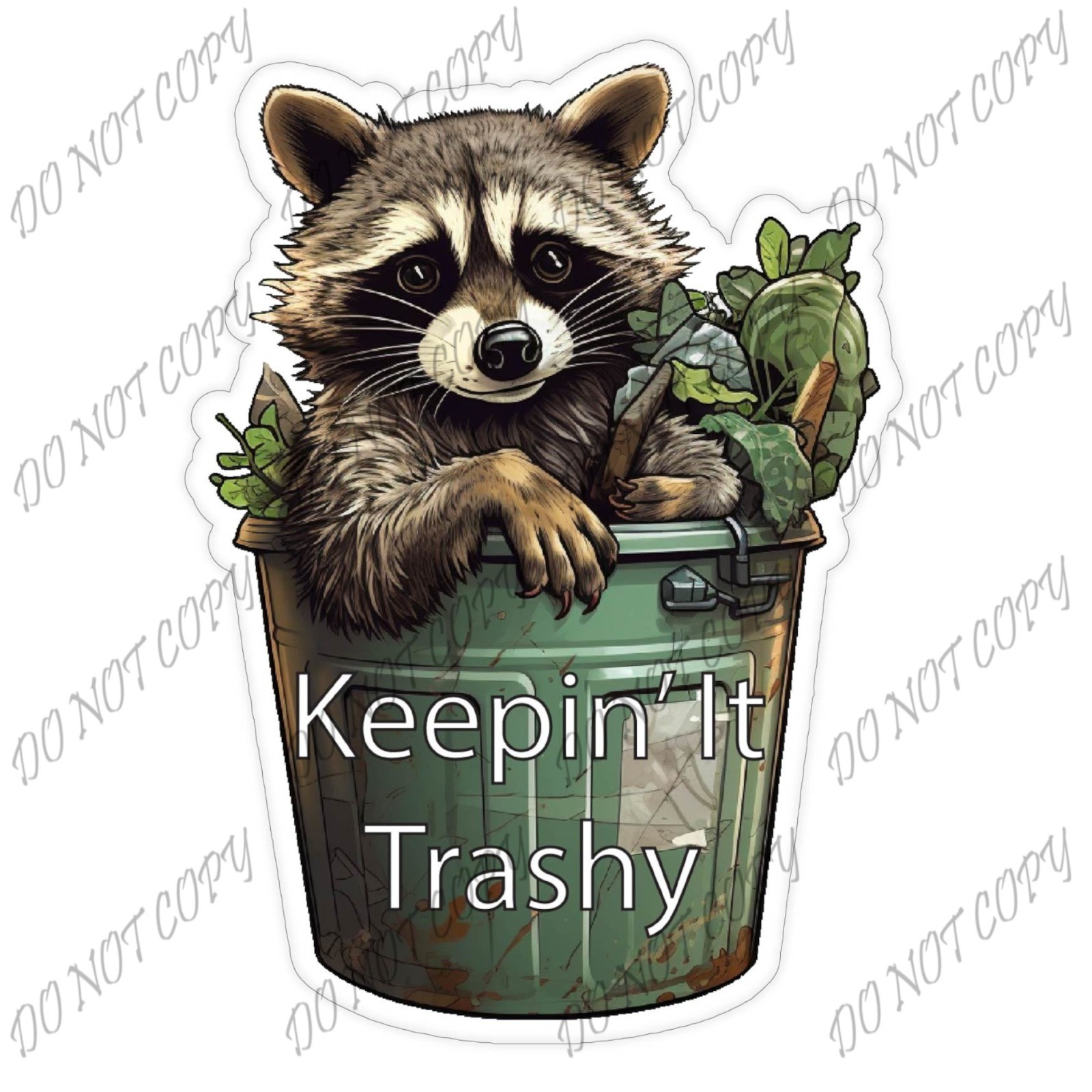 Laminated Vinyl Decal Die Cut Waterproof Sticker – Racoon Trash Garbage Can