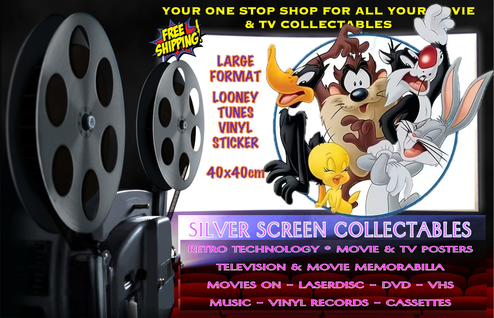 Looney Tunes Bugs Daffy Taz Sylvester Tweety Large Self Adhesive PVC Sticker