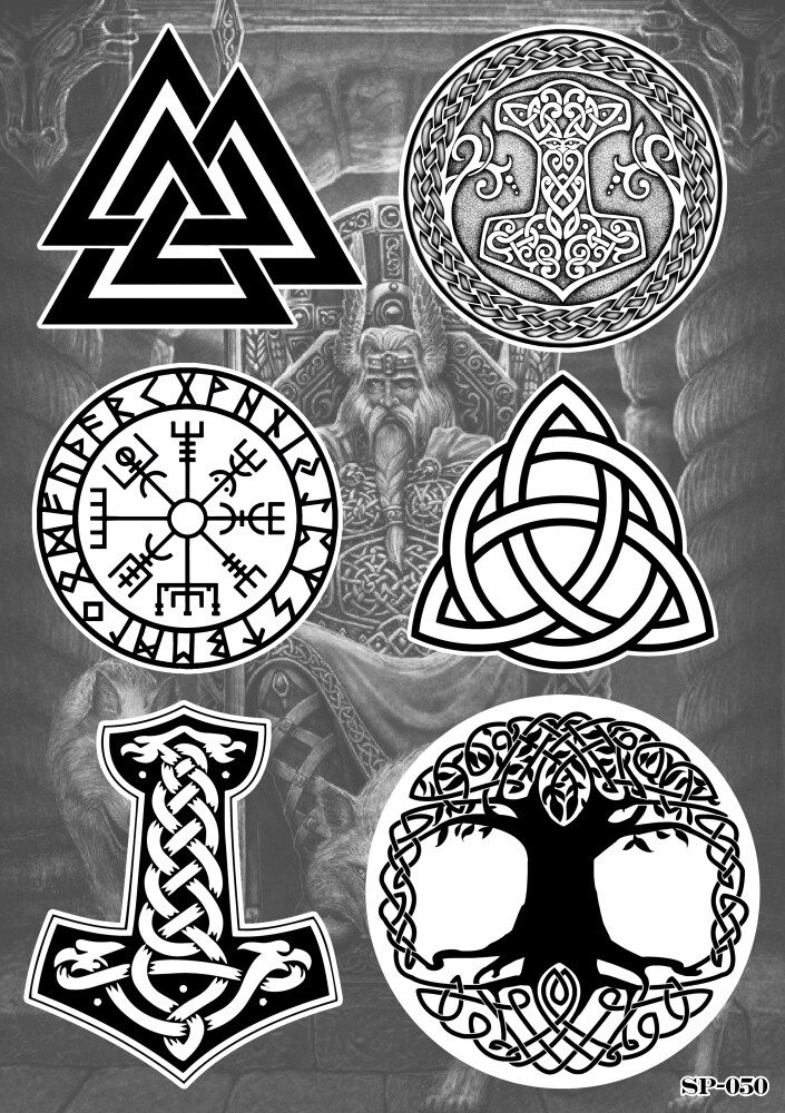Viking Norse Symbols Sticker Pack | Valknut Thor's Hammer Vegvísir Tree Of Life