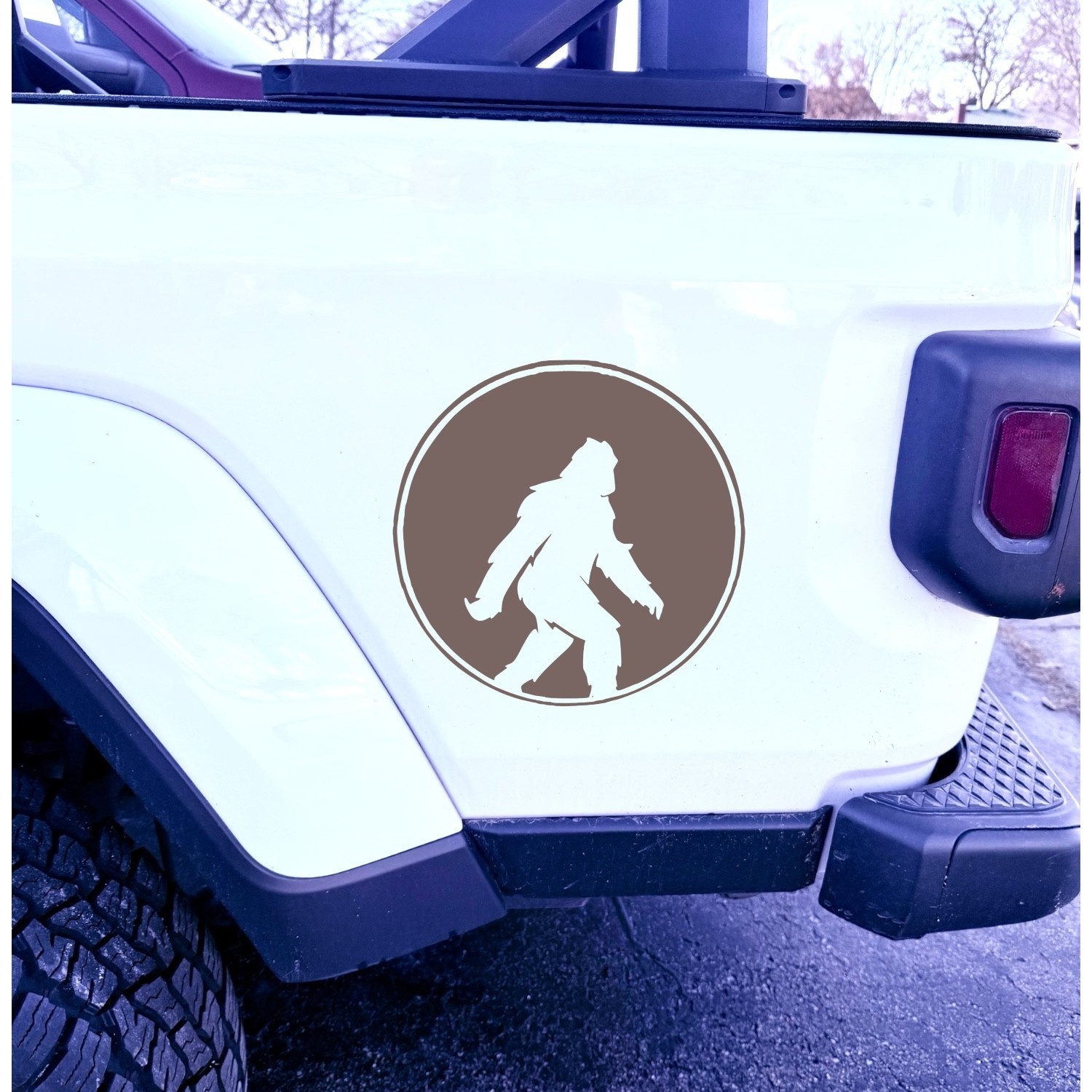 bigfoot in circle vinyl decal for cars trucks laptop most smooth surfaces