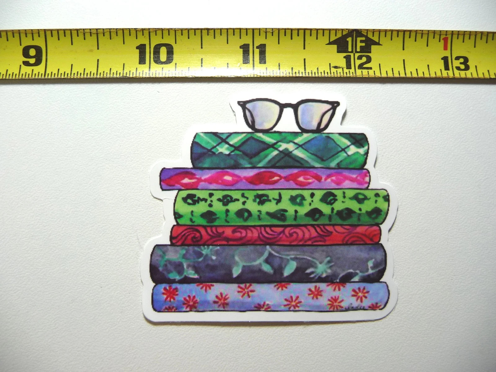 EYEGLASSES ON BOOKS SMALL STICKER DECAL READING NOVEL LIBRARY STORY