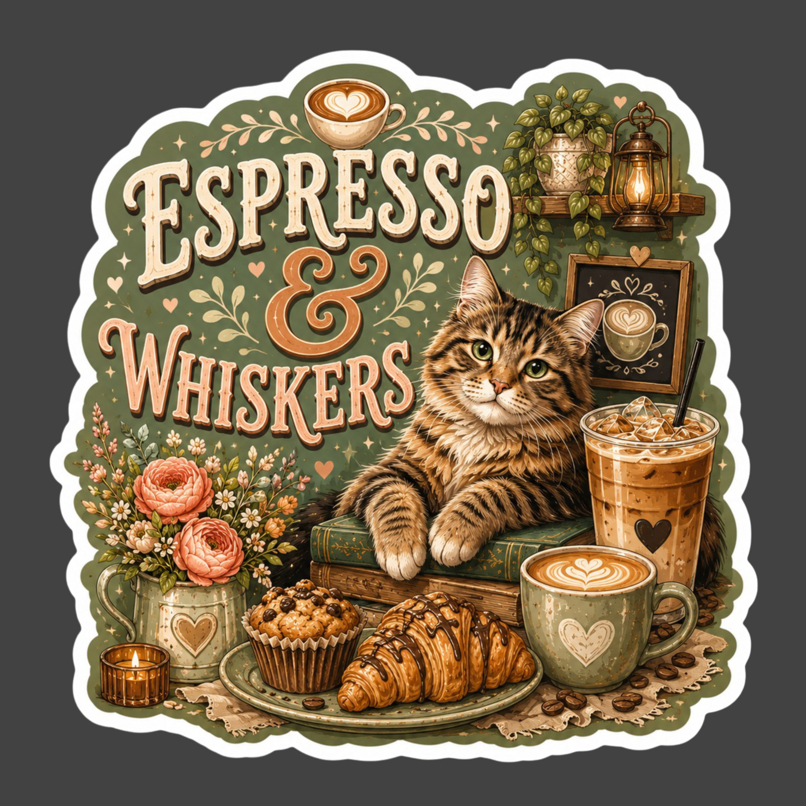 Cat Sticker Vinyl Decal Espresso & Whiskers Coffee Lover Cat Mom Gift