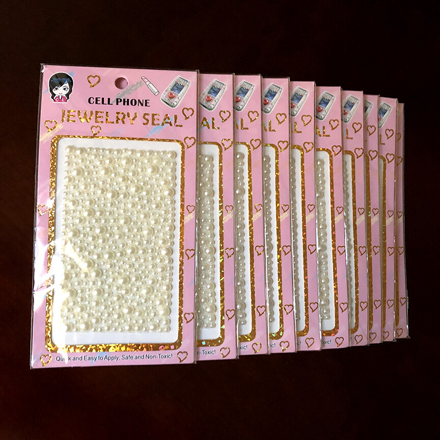10 PCS White Pearl Jewel Cell Phone Decal Decor Gem Sticker Sheets Set Lot New
