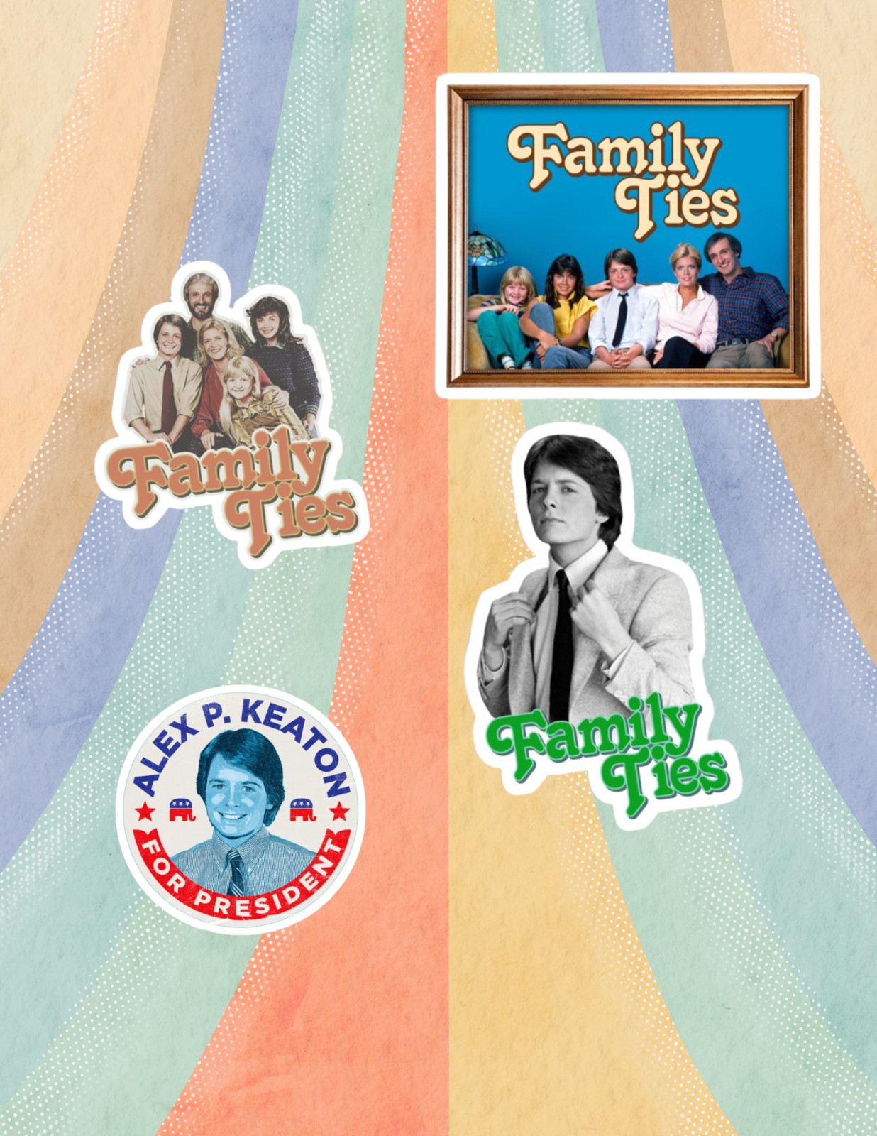 Family Ties Retro TV 4pc Sticker Pack