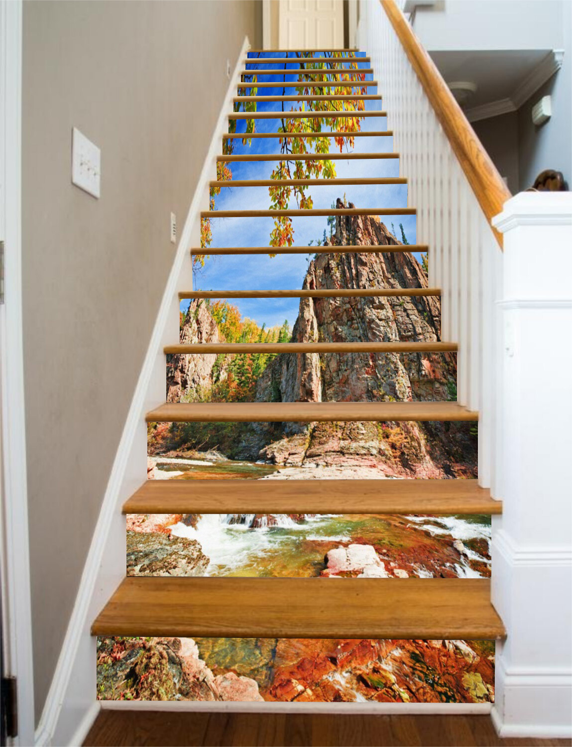 3D Mountain Water AZ400 Stair Risers Decoration Mural Vinyl Wallpaper Kay
