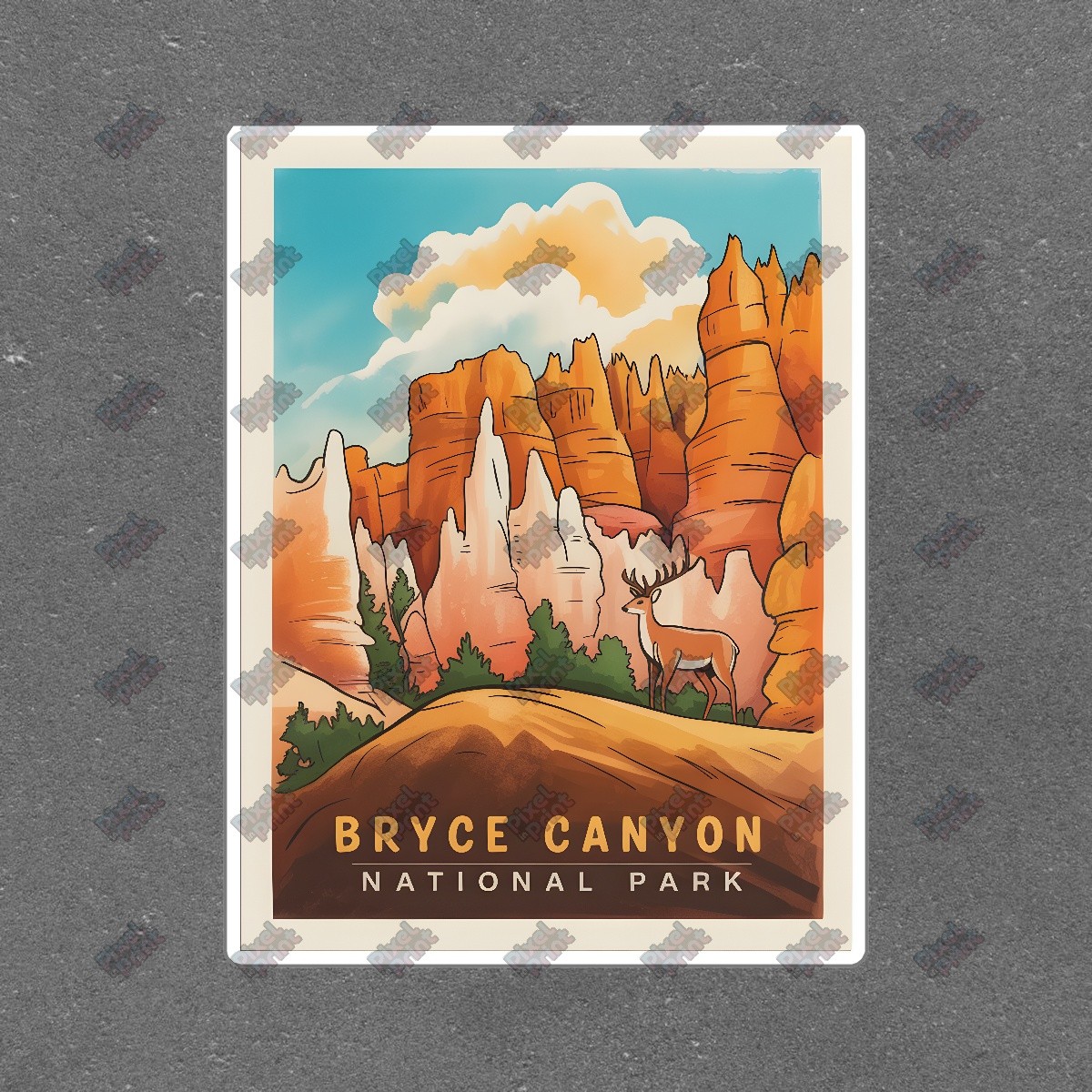 Vintage Bryce Canyon National Park Art Print Colorful Landscape with #8432