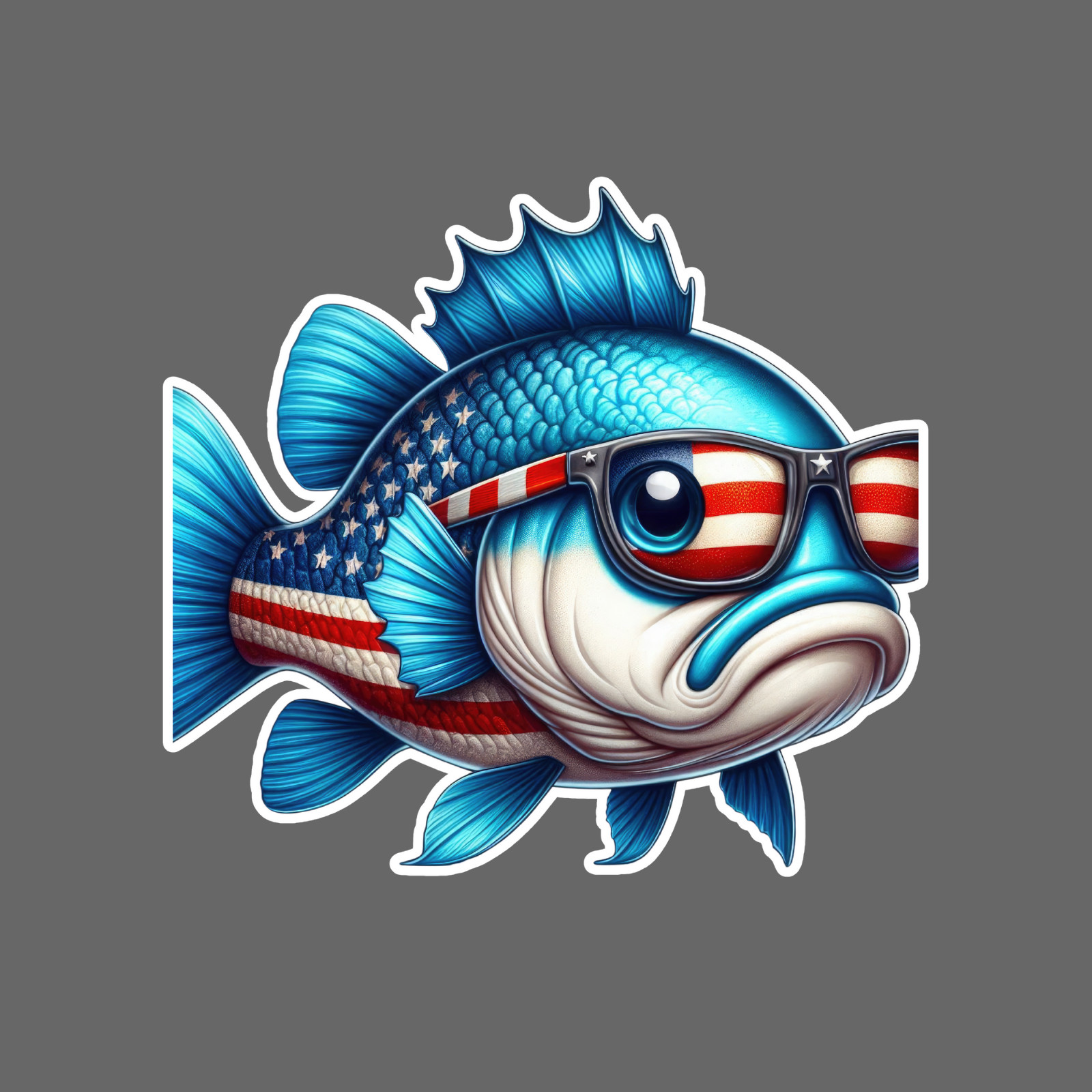 Fishing sticker vinyl decal USA flag fish bold patriotic style sunglasses art