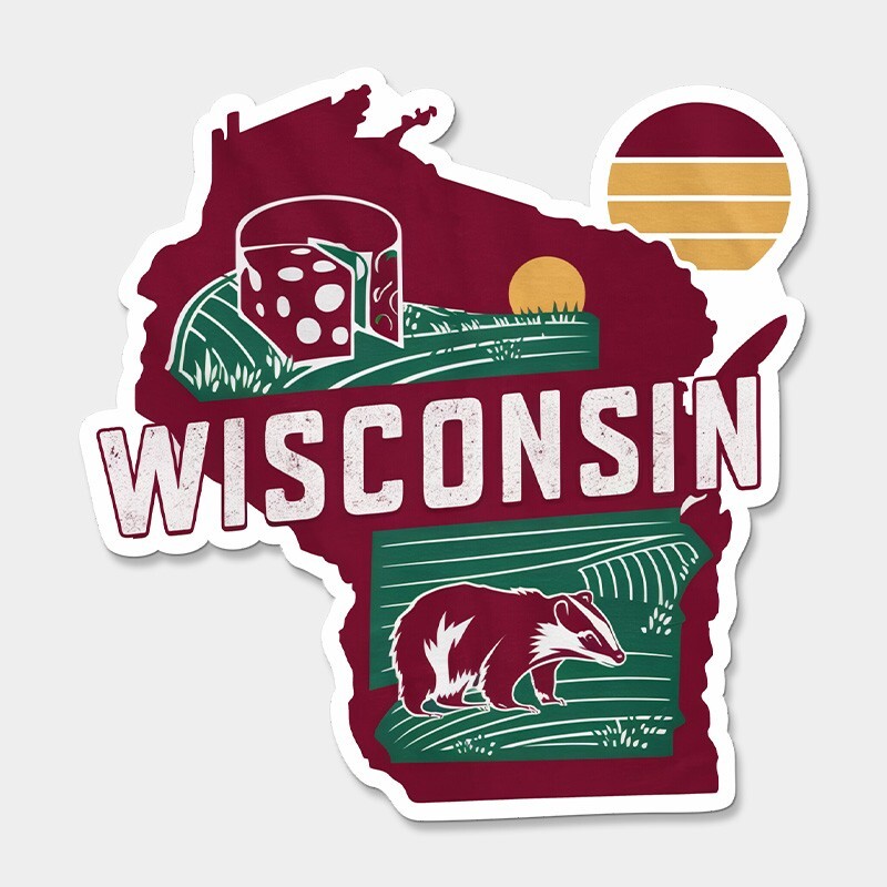 Wisconsin State Printed Sticker Vinyl Decal USA WI United States Car Window