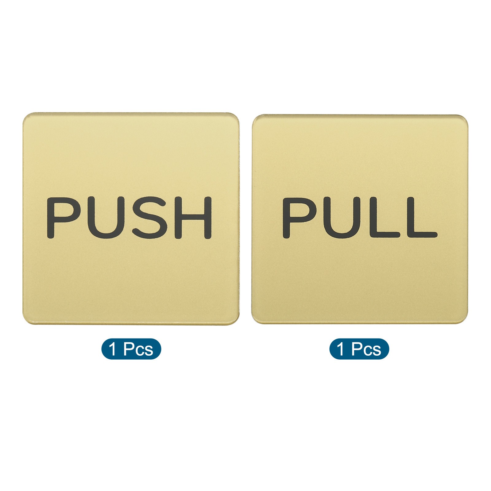 2 Pack Push Pull Door Sign Self-Adhesive Square Acrylic Gate Sticker Golden