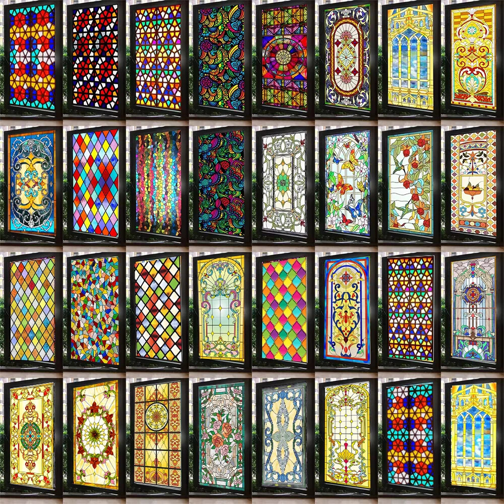 Vintage Static Cling Privacy Stained Window Film Opaque Frosted Glass Sticker
