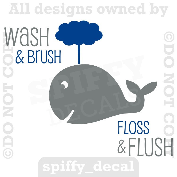 Wash Brush Floss Flush Whale Bathroom Vinyl Wall Decal Quote Decor Sticker