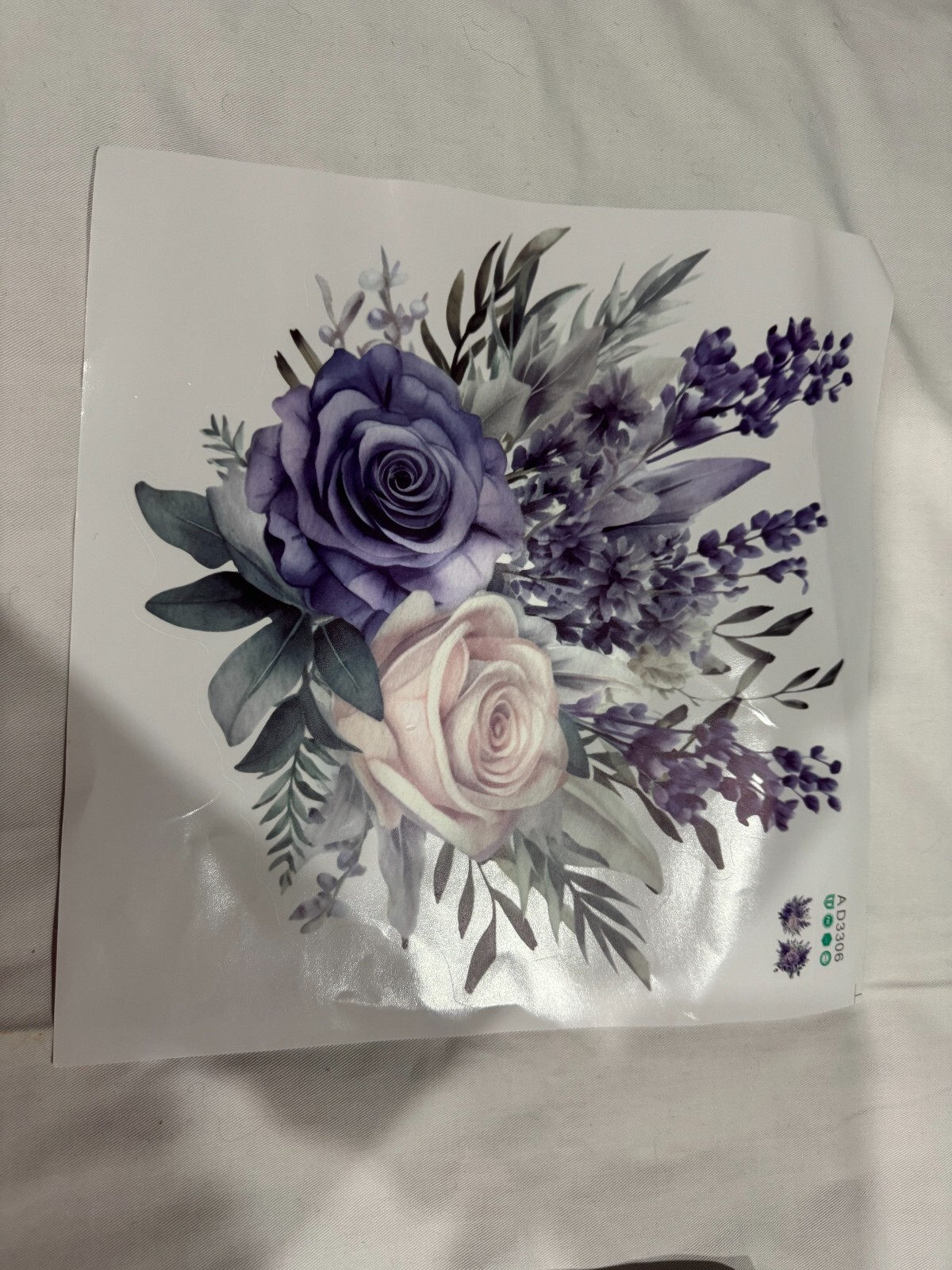 2 Toilet lid Stickers Decals Wall Sticker Size 11"x11"in ea Purple & Peach Roses