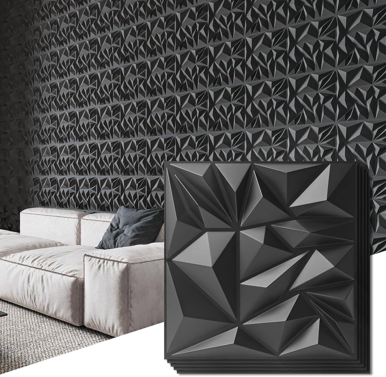33-Pack 3D Wall Panels for Interior Wall Decor, Modern Diamond Textured Accent W