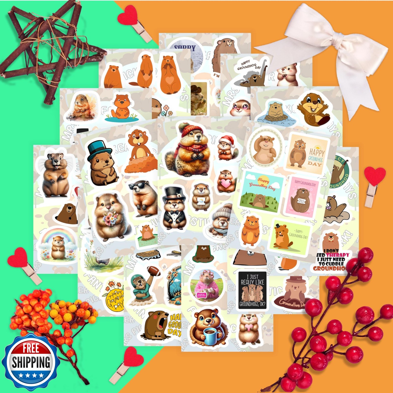 BulbaCraft Groundhog Stickers for Water Bottle and Laptop – Cute Animal Decor