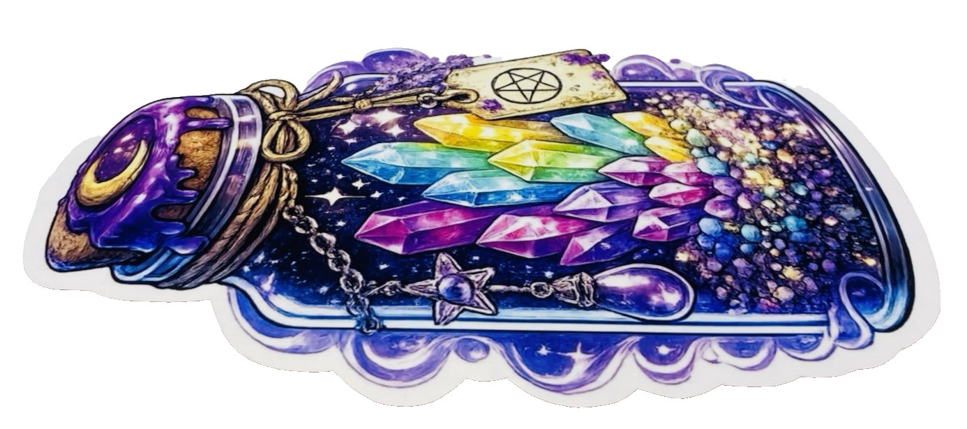 Jar Of Crystals Waterproof Car Decal Poster Vinyl Sticker Pink Purple Yellow