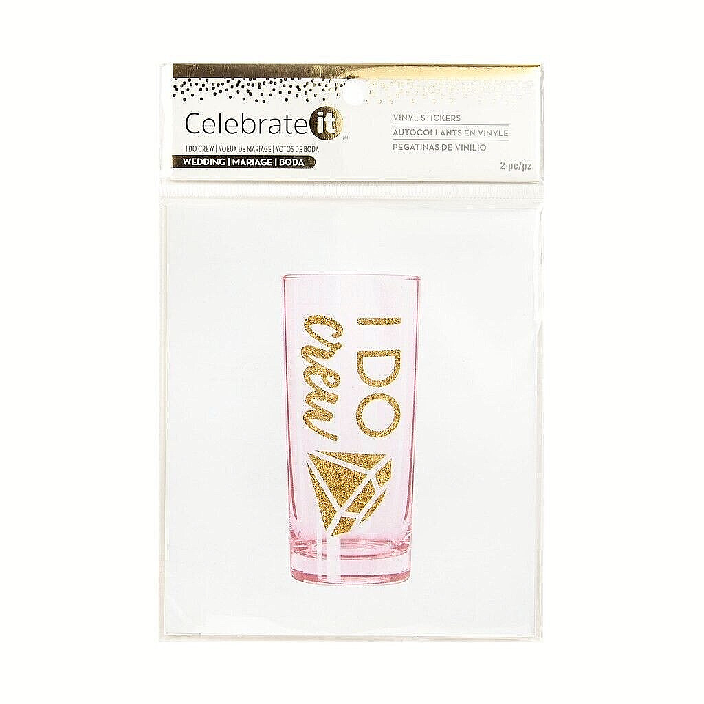Celebrate It I DO CREW Gold Vinyl WEDDING Stickers – I DO CREW w/Diamond – 2 pc