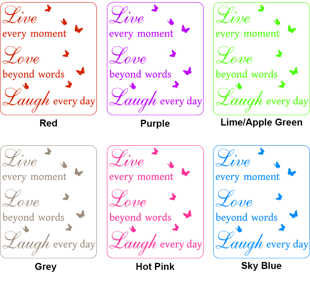 Live Love Laugh Quotes & Butterflies Art Vinyl Sticker, Wall Decal- HIGH QUALITY