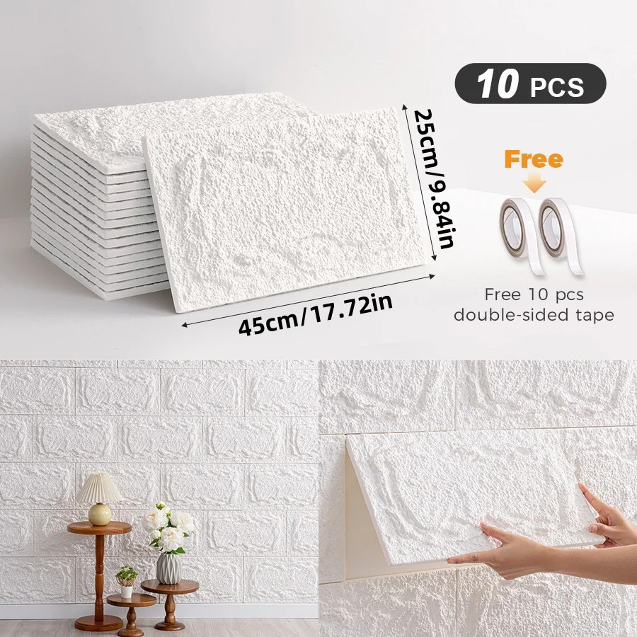 10Pcs 3D Self-Adhesive Stone Wall Panels 10Mm Thickness PU Wall Panels Wall Deco