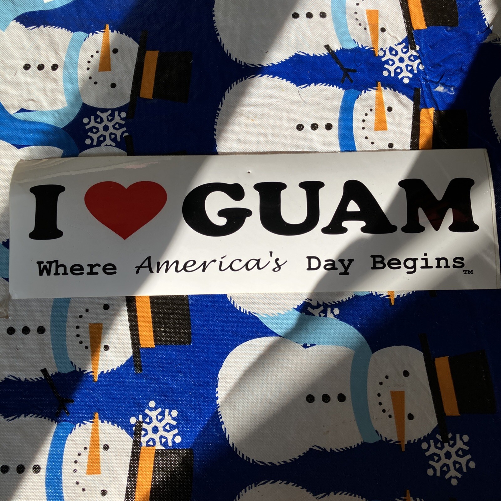 New I Love Guam Black & White Bumper Sticker With Small Pin Hole & Red Heart