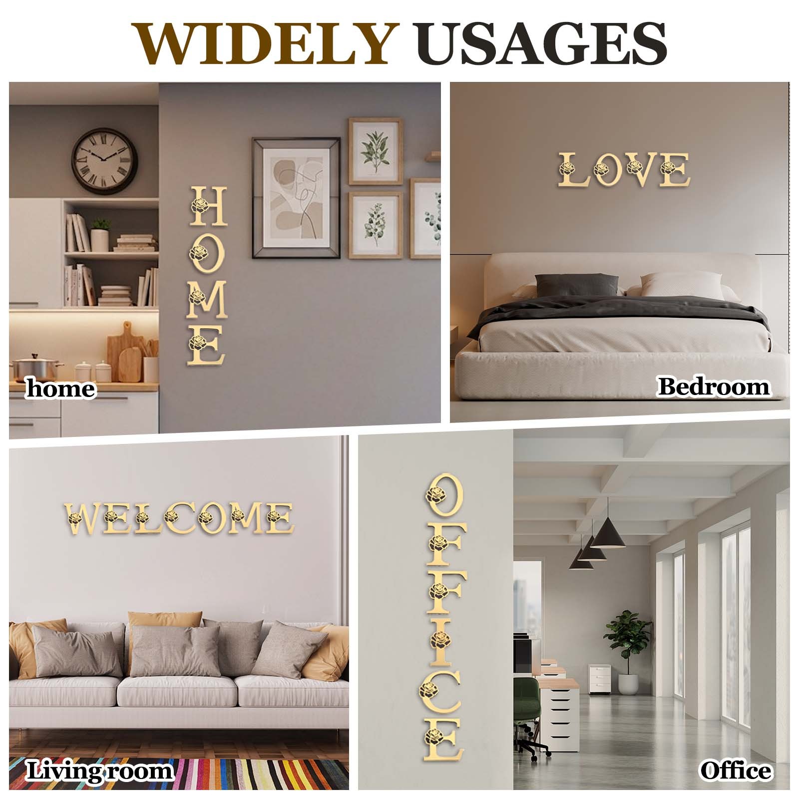4 Inch 3D Floral Acrylic Alphabet Mirror Wall Stickers Letter W Light Gold