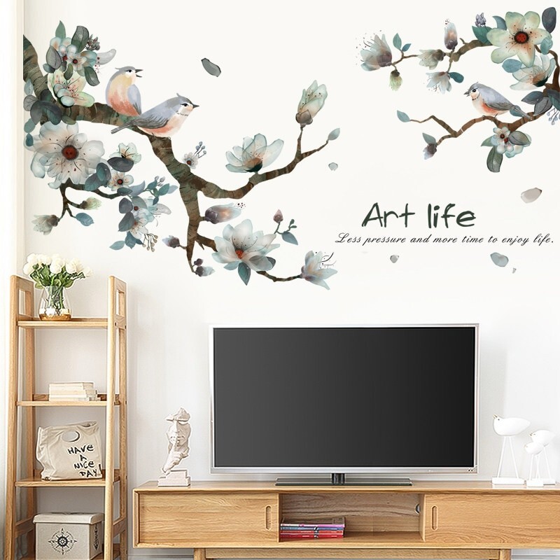 Removable Flower Decal Tree Branch Birds Wall Sticker Vinyl Mural Art Home Decor