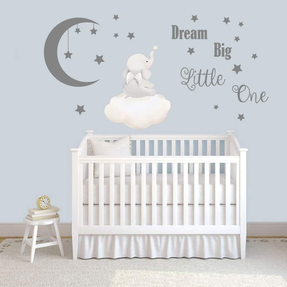 Dream Big Little One Wall Decals Elephant Inspirational Quotes Kids Wall Stic…