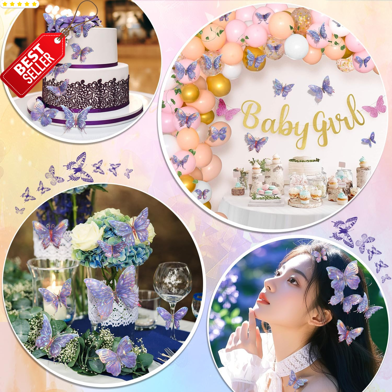 3D Butterfly Wall Decor – 50PCS Removable PVC Butterflies Wall Stickers- Multi-S