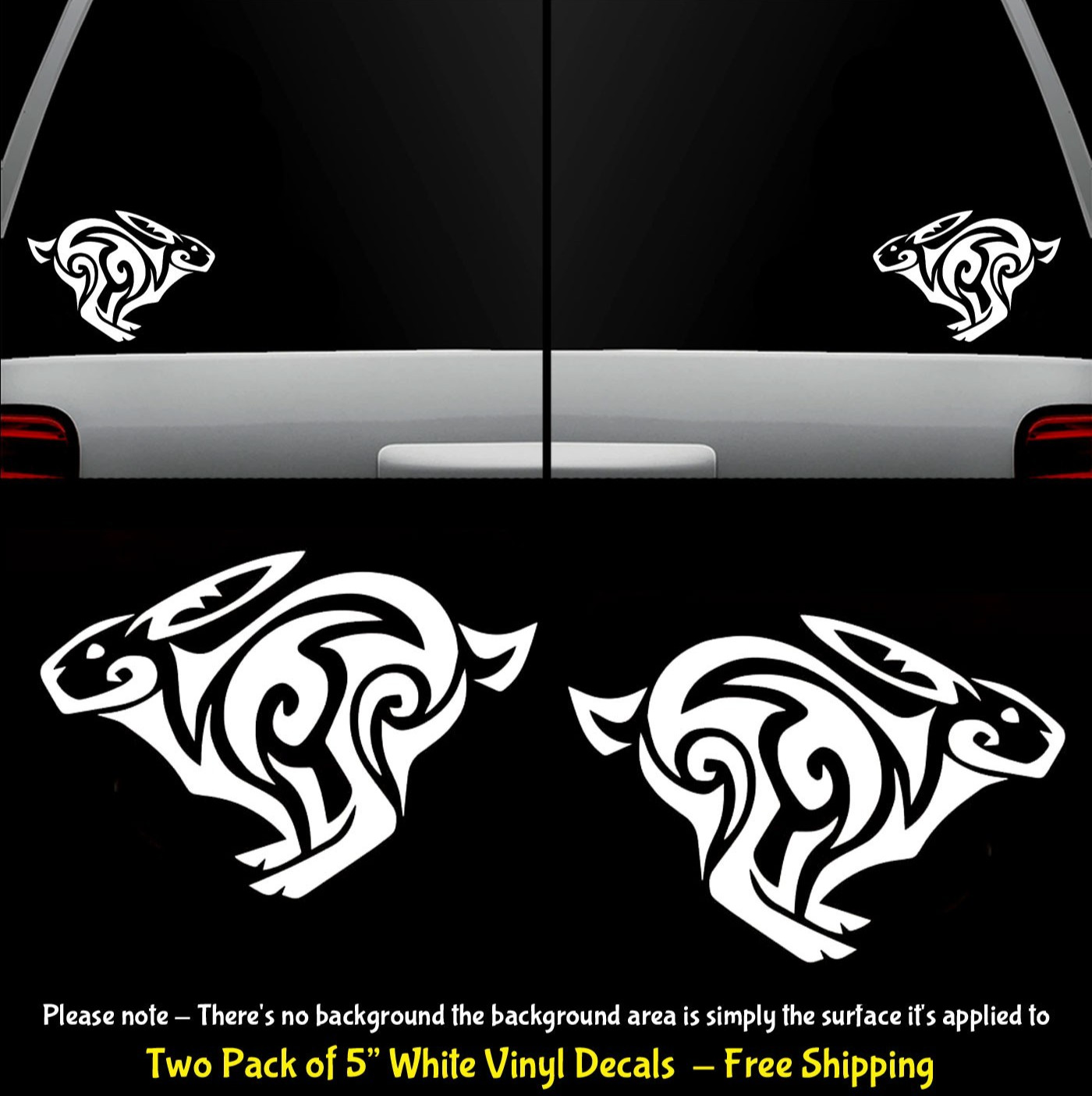 Mandala Rabbit Two 5" White Vinyl Graphic Decal Car Windows Laptop Notebook