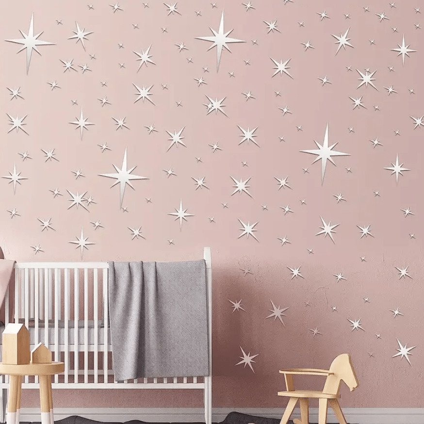 82Pcs /set Star Cross Acrylic Mirror Wall Stickers Self Adhesive Home Decor