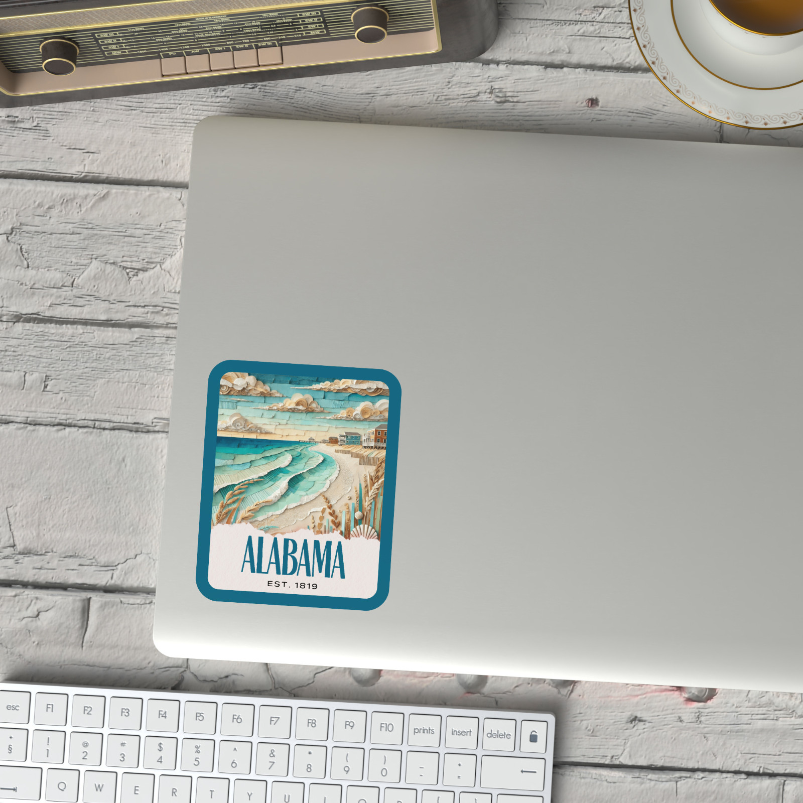 Gulf Shores Alabama Sticker, Paper Collage Look, Beach Scene Vinyl Decal
