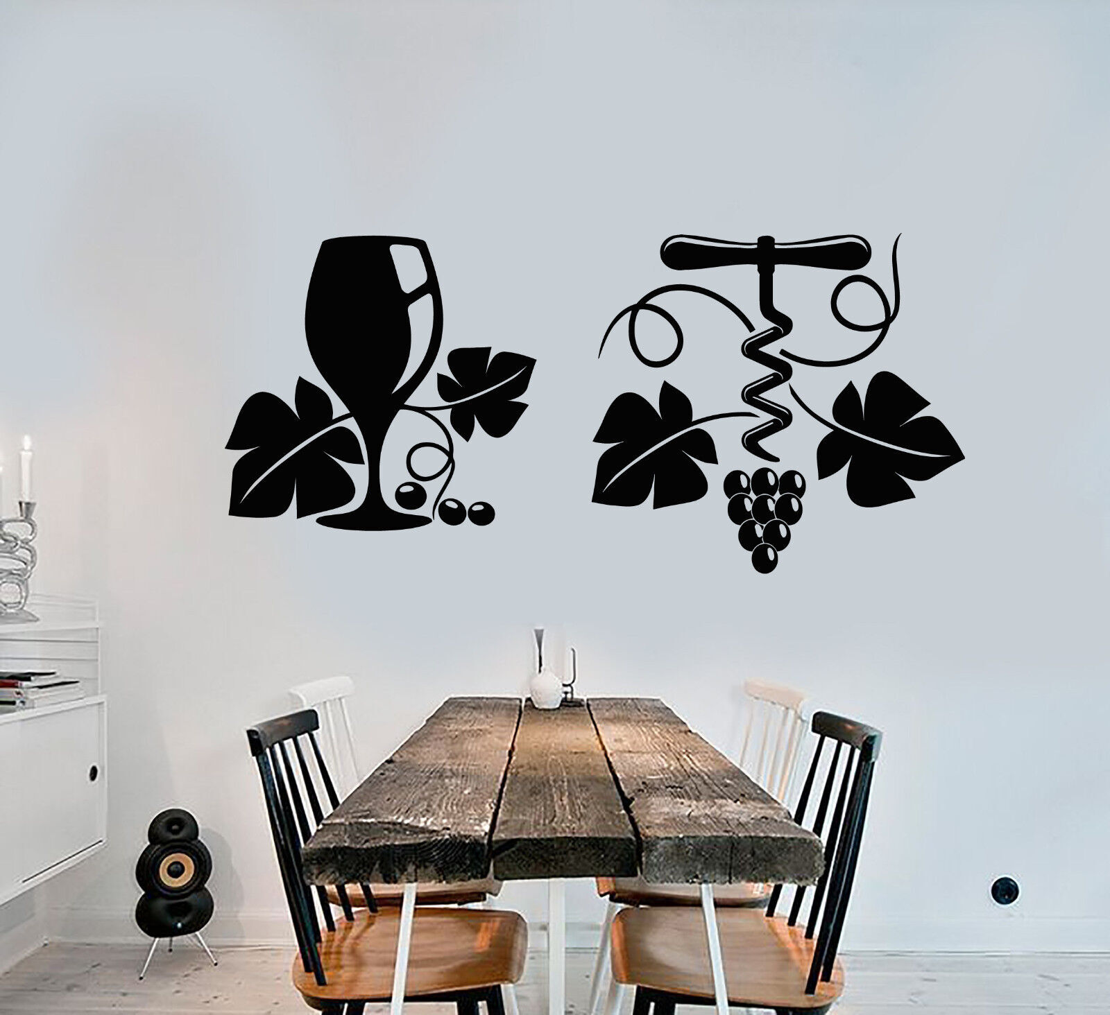Vinyl Wall Decal Grape Vine Grapes Wine Wineglass Corkscrew Stickers (2843ig)